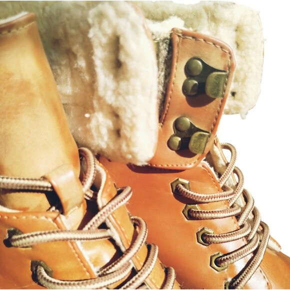 Rouge Helium Boots Women's 8 Chunky Fleece Lined Tie  Up Over Ankle Brown - Picture 4 of 11